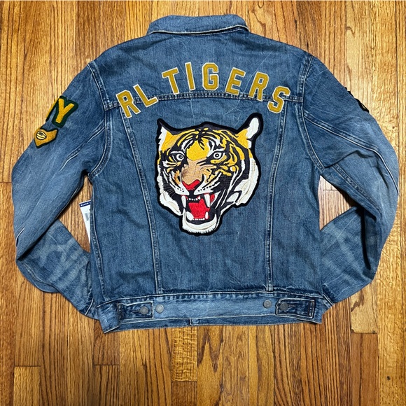 Polo Ralph Lauren Other - Polo Ralph Lauren Varsity Tigers Football Letterman Patch Denim Jacket Men's Sm